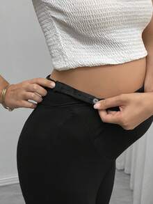 孕妇纯色可调节腰围休闲喇叭裤，适合日常穿着 - 黑色 - 查看 5