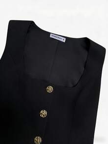 Bộ vest và quần short nữ kiểu cổ điển thanh lịch, cài khuy đơn, có túi thật, thích hợp mặc hàng ngày và đi làm, màu trắng toàn bộ và màu đen cho mùa hè. - màu đen - Xem 4