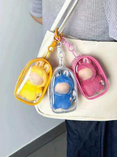 1pc 11.5cm/4.53in Transparent Display Bag For Labubu 4.0, Single Piece 1 Transparent Display Bag, Suitable For Labubu, Square Blind Box Hanging Bag, With Waterproof And Dust-Proof Multi-Functional Characteristics, Very Suitable For Storing Dolls And Small Accessories, Very Suitable For Carrying Dolls, Suitable For Use As Birthday, New Year, Party Gifts.