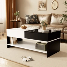 Modern Coffee Table With 2 Drawers – Black And White Design, Storage Space, Glossy Lacquered Top, Length 100 Cm - Black - View 2