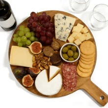 单件装 16 英寸 x 12 英寸相思木披萨铲，带手柄 - 大型圆形餐盘，带长柄圆形托盘，相思木切菜板和熟食板，食品托盘，木质砧板，适用于餐厅、厨房、餐桌，可用于盛放奶酪、肉类等，情人节礼物，女士礼物，乔迁礼物 - 查看 5