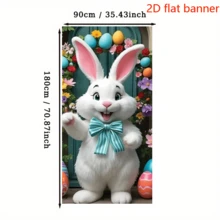 2D Door Banner 2D Door Flag 1pc, Happy Easter Door Cover, Vibrant Rabbit Wreath Pattern Porch Sign Party Banner, Easter Decoration Gift, Polyester Bright , Suitable For Spring Farmhouse Home Front Door Home Hanging Decoration Photo Background Supplies - 1 - View 7