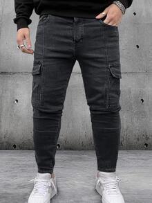 Une paire de jeans slim de grande taille inspirés du style vestimentaire professionnel, adaptés pour l'extérieur - Gris foncé - Voir 2