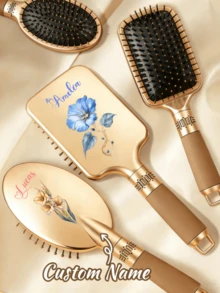 定制花卉图案梳子，个性化发梳，定制顺发梳，定制名字伴娘礼物，精致、时尚、复古、独特，适合日常使用、旅行、出差和送礼。女孩生日礼物、奶奶礼物、周年纪念礼物、情人节礼物、生日礼物、结婚礼物、母亲节礼物、闺蜜礼物 - 彩色 - 查看 2