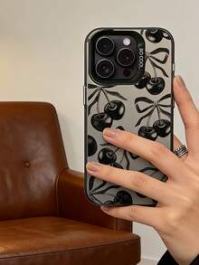 1pc Apple Transparent Black Phone Case With Camera Cutout And Cute Cartoon Cherry Blossom Bow Pattern, Waterproof Shockproof Anti-Fall Anti-Scratch Compatible With IPhone 7P, XR, 11, 12, 13, 14, 15, 16 Pro Max, 17 Pro Max, 17 Pro, Air 17, S22, S23, S24, S25 Ultra, A13, A14, A15, A16, A53, A54, A55 And More