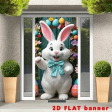 2D Door Banner 2D Door Flag 1pc, Happy Easter Door Cover, Vibrant Rabbit Wreath Pattern Porch Sign Party Banner, Easter Decoration Gift, Polyester Bright , Suitable For Spring Farmhouse Home Front Door Home Hanging Decoration Photo Background Supplies - 1 - View 2