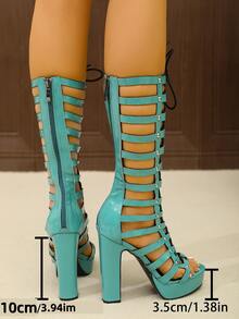 Plus Size High Heel High Top Lace-Up Shoes Fashionable Strap Design Comfortable Support Stable Step - màu đen - Xem 8