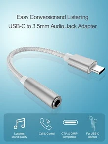 Type-C 转 3.5mm 音频适配器，USB C 耳机插孔数字辅助适配器，耳机 USB C 适配器，Type-C 公头转 3.5mm 母头耳机插孔，兼容所有 Type-C 设备