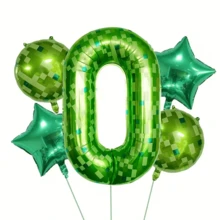 5pcs Mixed Pixel Style Number Balloon Set, Including Round Balloons And Pentagram Foil Balloons, Suitable For Birthday Party, Celebration, Anniversary, Valentine's Day, New Year, Wedding Decoration - Multicolor - View 3
