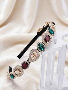 1 pièce Serre-tête orné de strass en forme de goutte d'eau, bandeau polyvalent de forme ovale, accessoire pour femme pour la fête