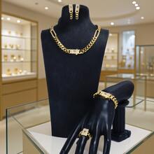 5pcs Vintage Copper Chain 18K Gold Plated Zirconia Earrings, Necklace, Ring, Bracelet Jewelry Set, Suitable For Women, Wedding, Daily, Party, Graduation, Birthday, Gift, Couples - New Gold - View 6