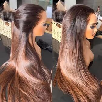 CEXXY Perruques en cheveux humains avec dentelle frontale ombrée marron 13x4, pré-épilées avec cheveux de bébé, densité 250 %, pour femmes