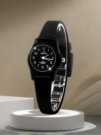 1pc Black Fashionable Simple Unisex Quartz Watch For Kids