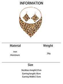 1 套时尚复古优雅三角形围巾，带亮片，仿领项链和豹纹耳环，适合女士
