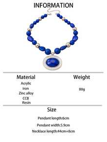 1pc Retro Western Bohemian Oversized Red Beaded Oval Pendant Metal Chain Necklace - Oval - View 13