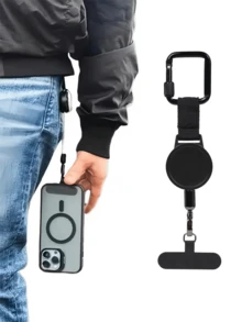 2pcs Anti-Lost Phone Lanyard, Retractable Lanyard With Safety Buckle, Lightweight Design, Length 20cm, Suitable For Hiking, Cycling, Climbing, Black - Multicolor - View 2