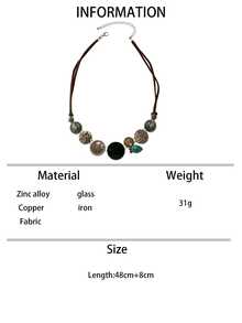 1入復古西部波西米亞風格的豪華花紋油滴設計女士項鍊 - 綠色 - 查看 13