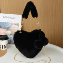 1pc Women's Plush Heart-Shaped Bag, Cute Pom-Pom Decor 2-Way Zipper Pouch, Warm & Festive For Winter, Suitable For Valentine's Day, New Year, Halloween, Mother's Day, Easter, Birthday, Carnival, Commuting, Shopping, Party, Available In Multiple Colors - Multicolor - View 15