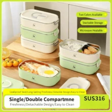 Rectangular Lunch Box, Student Bento Box, Double-Compartment Insulated Lunch Box, 304 Stainless Steel, Keeps Food Warm For 12 Hours - 1/2 Size - View 2