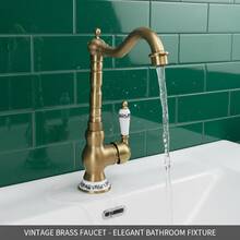 单孔浴室洗脸盆龙头 - 360度旋转混合龙头，陶瓷底座设计，适用于盥洗台/洗脸盆/浴室洗脸盆，冷热水浴室洗脸盆龙头，可旋转浴室洗脸盆水龙头，G1/2接口，带2根60厘米软管，G3/8转接头 - 仿古 - 查看 6