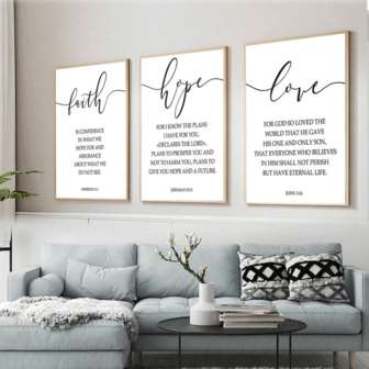 3pcs Decorative Wall Art Frames, Minimalist Posters, Positive Quotes, Definitions Of Faith, Hope And Love, Art Prints, Home Decor Materials