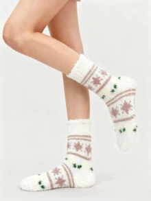 1/6 Pairs Fluffy Coral Fleece Thick Warm Crew Socks For Home/Indoor Wear, Autumn/Winter - Multicolor - View 9