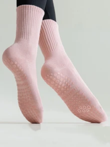 5 Pairs Solid Color Mid-Calf Yoga Socks, Silicone Non-Slip Long Tube Sports Socks, Unisex, Suitable For Indoor Sports, Yoga, Pilates, Outdoor Cycling, Running Mid-Calf Socks - Multicolor - View 6