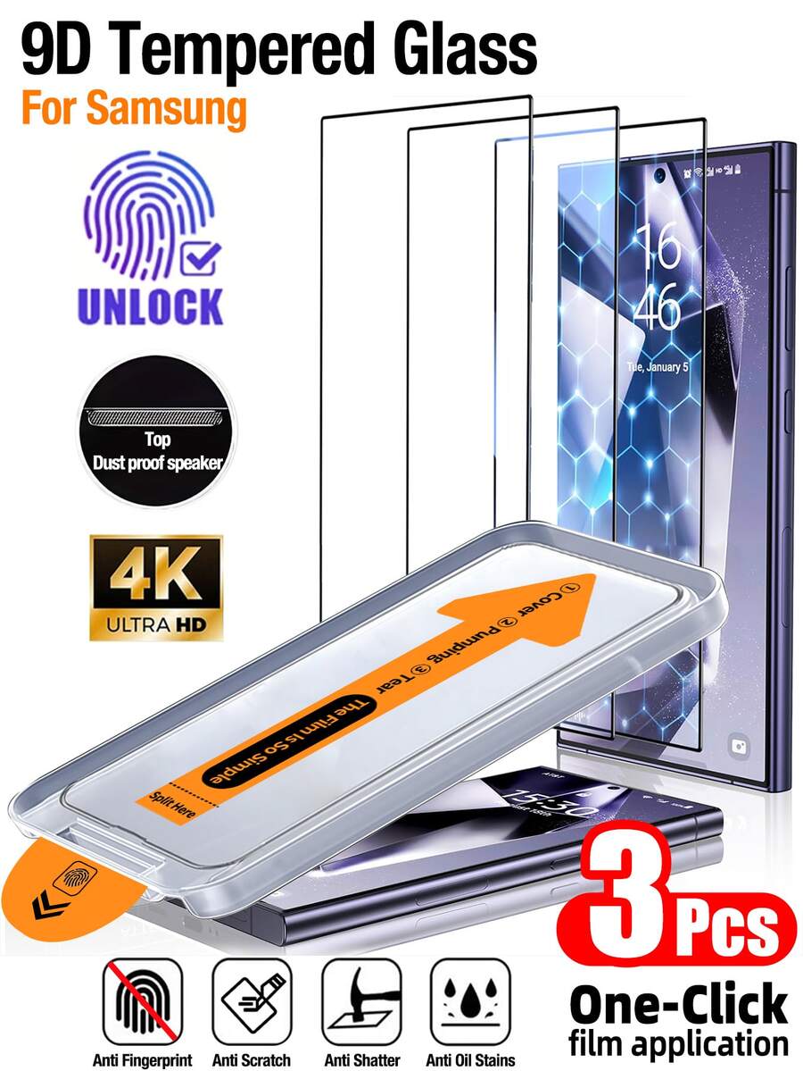 Yezodawee 适用于三星 Galaxy S25 6.2 英寸的 3 片装钢化玻璃屏幕保护膜，具备自动清洁功能，全覆盖设计，无气泡，易于安装，9H 硬度，钢化玻璃材质，兼容手机壳，适用于 Galaxy S25 Ultra、S24+、S23、S22 和 S21 系列屏幕保护，日常、办公、家用手机屏幕保护膜，防水防震防摔防刮花。 - 無色 - 查看 1