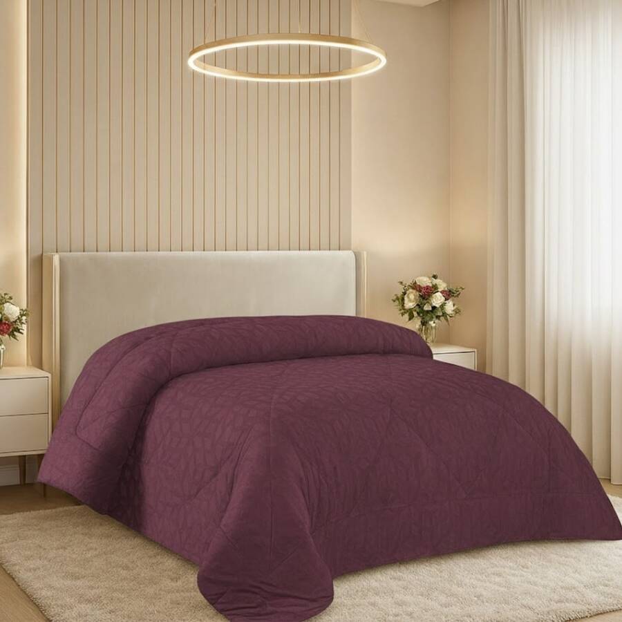 Queen Size Double-Sided Comforter, Super Soft, Warm, Thick Flannel, Habitat - Màu Đỏ Sâu - Xem 1