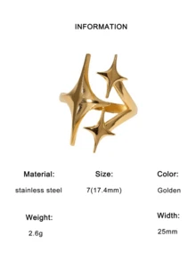 1 件简约不锈钢星形开口戒指，独特时尚设计，适合女性日常和社交场合佩戴