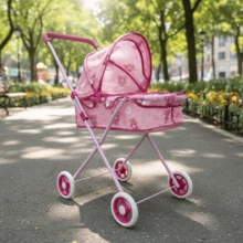 Los cochecitos de muñeca plegables de metal son el regalo perfecto para Navidad, cumpleaños o Año Nuevo para una niña. - Rosa coral - Ver 4