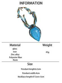 1pc  Bohemian Style Vintage Cat's Eye Stone Necklace For Sweater - Leaf - View 16