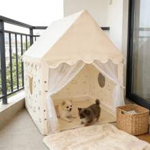Cute Pet Tent, Suitable For Small Dogs & Cats - Fits All Life Stages, Easy To Carry And Store | Comfortable Indoor/Outdoor Pet House With Lace Curtain And Mesh Ventilation Window