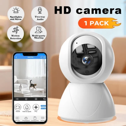 1080P Rotatable & Tiltable Indoor Surveillance Camera, 2.4G WiFi Baby/Pet/Nanny Monitor Camera, Cloud & SD Card Storage, USB Power Supply, Color Night Vision, Spotlight, Two-Way Audio, Alarm, AI Motion Detection, Suitable For Monitoring Pets, Indoor/Outdoor, Home, Video Security Camera
