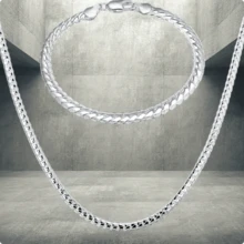 925纯银镀层街头摇滚风时尚项链手链套装，适合派对和节日佩戴 - 銀色 - 查看 1