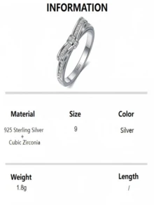 1 Stück S925 Sterling Silber Schleife Cubic Zirkonia vergoldeter Ring, modischer minimalistischer Schmuck als Geschenk für Frauen, Mütter, Freundinnen, Freunde, vielseitig für den täglichen Gebrauch - Silber - Übersicht 11