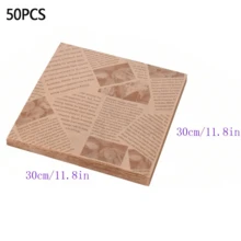 50张复古风格印花食品包装纸，适用于食品篮，防油食品衬垫，非常适合薯条、汉堡、三明治和烘焙食品，为食品展示增添独特风格，是餐厅、咖啡馆和家庭使用的理想选择。 - 英文棕色 - 查看 13