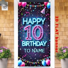 2D Door Banner, Customizable 10th Birthday Party Backdrop - Vibrant Neon-Style Balloon & Confetti Design, Personalized Name Door Banner, Durable Polyester, Easy DIY Wall Decor For Festive Home Celebrations, Personalized Celebration|Neon Style Banner|Custom Party Accessory - 1 - View 5