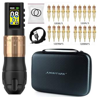 1 pieza Máquina de tatuaje inalámbrica profesional Ambition C3 con 7 ajustes de trazo de 2.0-4.2mm, motor sin escobillas, para artistas de tatuajes y maquillaje corporal