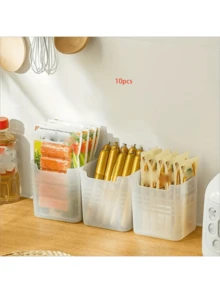 3/6/10 piezas Cajas de almacenamiento apilables para refrigerador, contenedores de plástico transparente multiusos para almacenar frutas, verduras, aperitivos, organización de cocina ahorradora de espacio, cajas reutilizables para almacenamiento de alimentos - Blanco - Ver 10