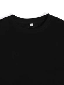 Camiseta casual negra para mujer talla plus, diseño de corazón y corazón con brillo, cuello redondo, manga corta, elástica, para primavera/verano, lavable a máquina, cómoda para uso diario, corte relajado - Negro - Ver 2