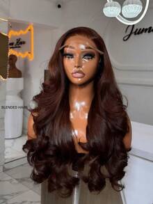 5"X5" Curly Human Blended Hair Lace Frontal Wig, Brown - Pre-Plucked, No Glue Needed, Long Wavy Wig, Pre-Plucked With Baby Hair, Natural Hairline, Natural Wave Lace Front Wig, Suitable For Fashionable Women's Daily Wear And Christmas Party Cosplay - Brown - View 37