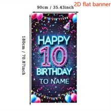 2D Door Banner, Customizable 10th Birthday Party Backdrop - Vibrant Neon-Style Balloon & Confetti Design, Personalized Name Door Banner, Durable Polyester, Easy DIY Wall Decor For Festive Home Celebrations, Personalized Celebration|Neon Style Banner|Custom Party Accessory - 1 - View 7