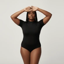 Plus Size Bodysuit Short Sleeve Crew Neck Slim Shaping G1 To G4 - 黑色 - 查看 1