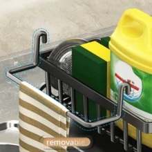 Space-Saving Kitchen Sink Organizer With Towel Bar - Includes Dishcloth & Sponge Holder, Drain Tray For Soap Dispenser & Brush - Perfect For Countertop Organization - one-size - View 6