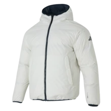 Adidas Men's Tracksuit: Hooded Down Jacket + Trousers. Comfortable, Casual, Reversible Down Jacket, Soft, Simple, Comfortable, Everyday Knitted Fleece-Lined Trousers. - Aurora Ink Blue / Jade White / Black - View 4