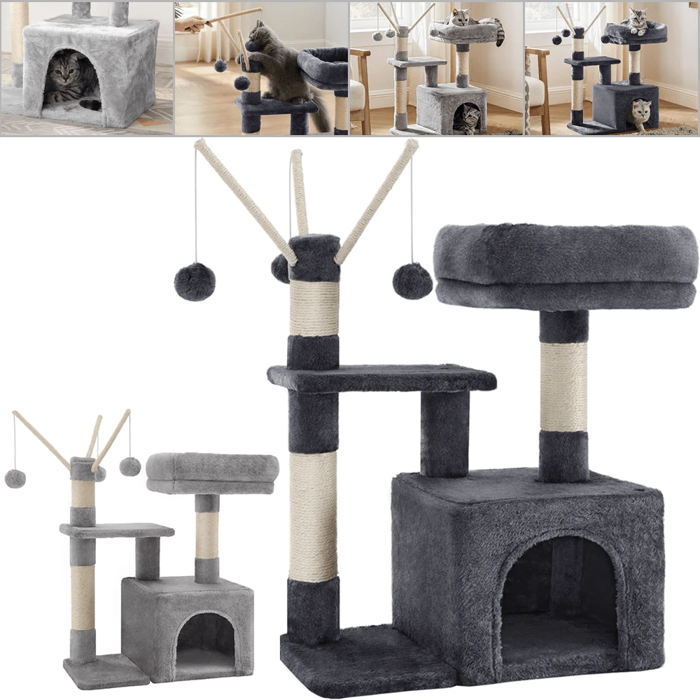 Lislark Cat Tree Scratching Post Climbing Activity Centre Sisal Bed Toys Scratcher Tower - Dark Grey - View 1