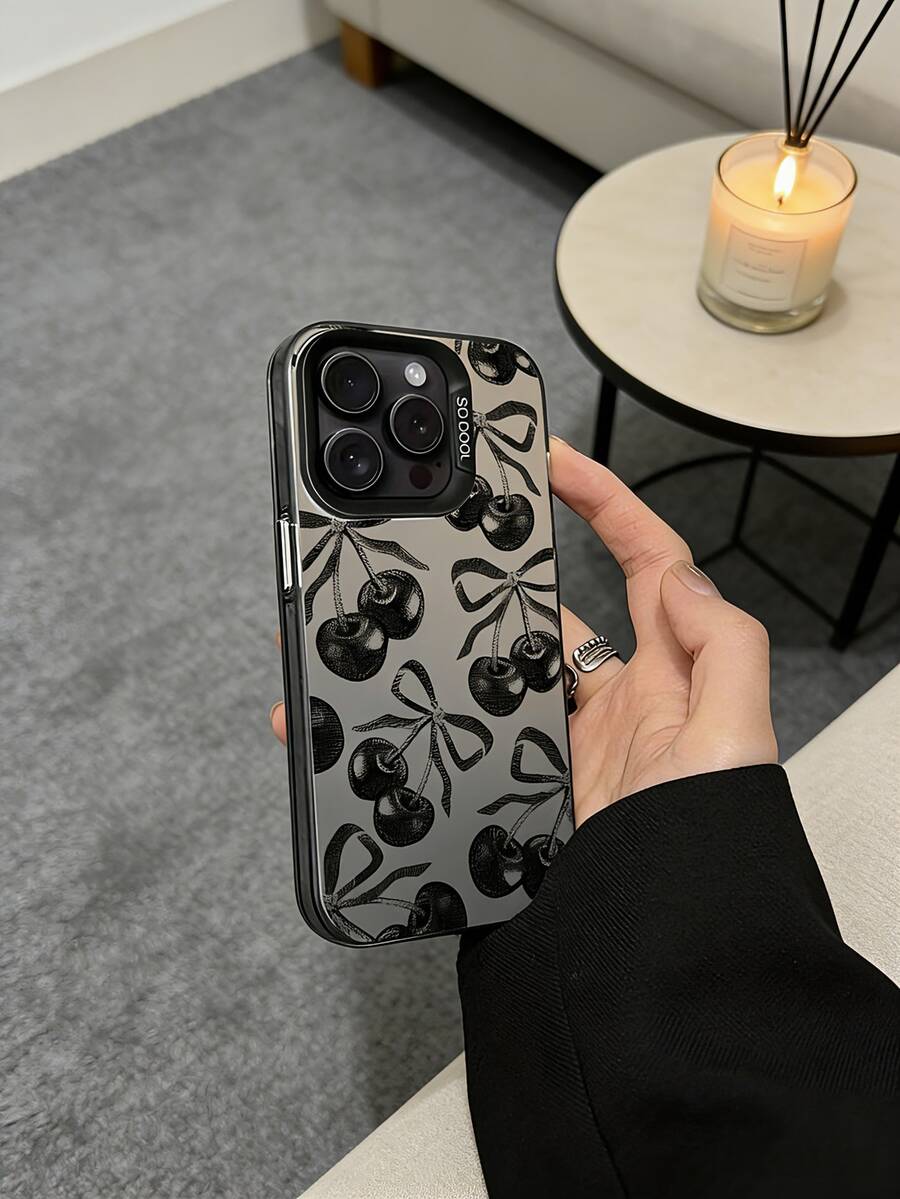 1pc Apple Transparent Black Phone Case With Camera Cutout And Cute Cartoon Cherry Blossom Bow Pattern, Waterproof Shockproof Anti-Fall Anti-Scratch Compatible With IPhone 7P, XR, 11, 12, 13, 14, 15, 16 Pro Max, 17 Pro Max, 17 Pro, Air 17, S22, S23, S24, S25 Ultra, A13, A14, A15, A16, A53, A54, A55 And More