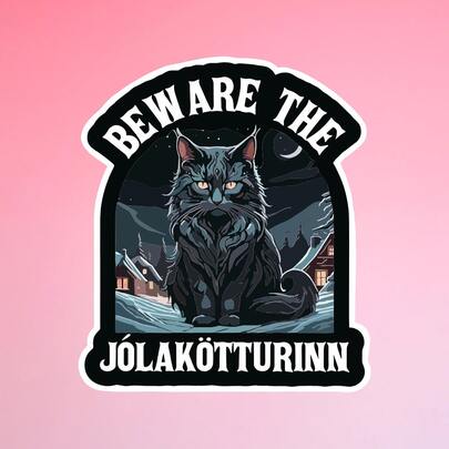 ملصقات أفلام تحذير من قطة عيد الميلاد - ملصقات عيد الميلاد الإسكندنافية المقاومة للماء، مناسبة للسيارات والدراجات النارية والأجهزة المحمولة - ديكورات عطلة آيسلندا - أفكار هدايا فريدة، ديكورات سيارة عيد الميلاد | ديكورات عيد الميلاد | ملصقات أفلام، ديكورات عيد الميلاد