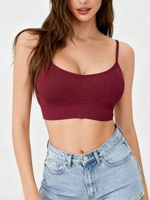 Camiseta sin espalda sin costuras de color rojo para mujeres - Con tirantes de espagueti, diseño de espalda en forma de U, estilo especialmente diseñado para levantar el busto pequeño - Rojo - Ver 8